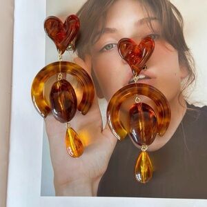 Amber Heart and Arch Drop Earrings